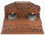 WWI IMPERIAL GERMAN OAK CARVED INKWELL W/ EKII WW1