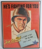 WWII POSTER HE'S FIGHTING FOR YOU JOIN THE CLUB