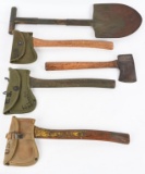 WWII US ARMY T HANDLE SHOVEL & AXE LOT OF 5 WW2