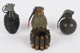 3 INERT HAND GRENADES + VIETNAM SHELL ART ASHTRAY