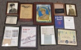 WWII US ARMY AIR CORPS / NAVY DOCUMENTS LOT FRAMED