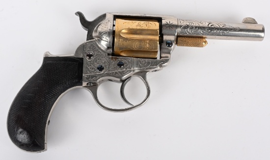 ENGRAVED & GOLD WASH COLT 1877 LIGHTNING REVOLVER