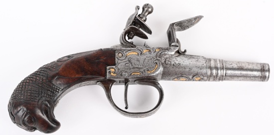 GOLD MOUNTED FRENCH FLINTLOCK BOOT PISTOL