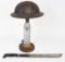 WW1 US ARMY TRENCH ART SHELL W HELMET LAMP LOT