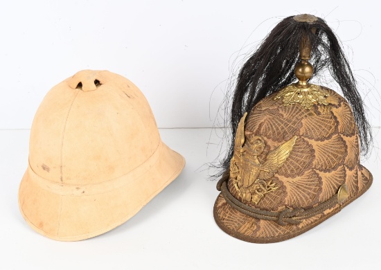 US INDIAN WARS PLUMED AND PITH HELMET LOT