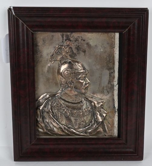 WW1 GERMAN KAISER WILHELM II LARGE SILVER PLAQUE