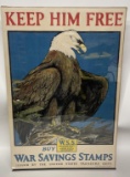 WWI US WAR SAVINGS STAMP POSTER KEEP HIM FREE WW1