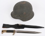 WWII NAZI GERMAN LOT M35 HELMET SHELL BAYONET