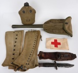 WWII & VIETNAM ERA FIELD GEAR LOT W KNIFE CANTEEN
