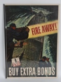 WWII FIRE AWAY! 5th WAR LOAN POSTER V WAR LOAN 44