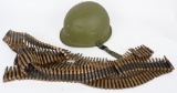 US M1 HELMET W/ AMMO BELT OF 250 ROUNDS 7.62 X 51