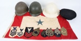 WWII US MILITARY LOT W/ HELMETS INSIGNIA PATCHES