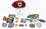 US MILITARY PATCH AND BERET LOT SPECIAL FORCES