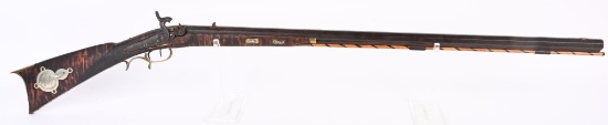 EARLY HALF STOCK PERCUSSION SPORTING RIFLE.