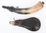 ANTIQUE FLASK & CARVED HORN LOT