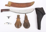 US COLT S&W HOLSTER, COLLINS MACHETE, FLASKS