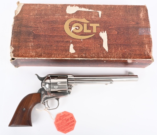 AS NEW BOXED COLT NICKEL SAA REVOLVER