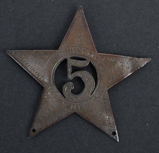 CIVIL WAR NAMED 20TH CORPS BADGE 5th OHIO INFANTRY