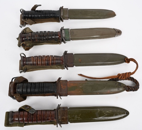 WWII USM3 FIGHTING KNIFE LOT OF 5 UTICA CASE WW2