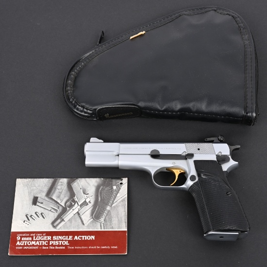 SATIN NICKEL BELGIUM BROWNING HI POWER PISTOL