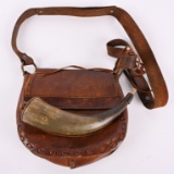 FINE VINTAGE TOOLED, LACED POSSIBLE BAG & HORN