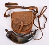 FINE VINTAGE LEATHER POSSIBLE BAG & POWDER HORN