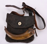 OLD LEATHER POSSIBLES BAG & ANTIQUE HORN