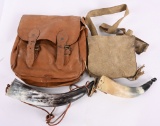 LOT (4) LEATHER & POWDER HORNS