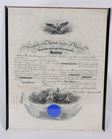 THEODORE ROOSEVELT SIGNED COMMISSION US NAVY
