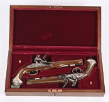 CASED PAIR GEORGE WASHINGTON FLINTLOCK PISTOLS