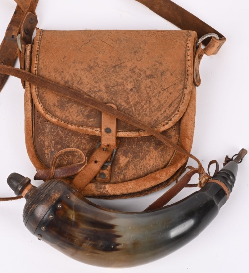 FINE VINTAGE LEATHER POSSIBLE BAG & POWDER HORN