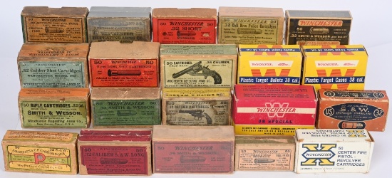 LOT (25) VINTAGE AMMO BOXES, SOME FULL