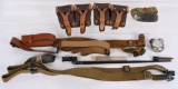 LOT OF MILITARY RIFLE SLINGS AND MOSIN BAYONET