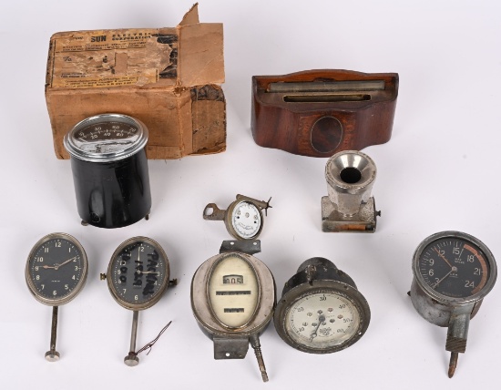 LOT OF MISC AUTOMOTIVE CLOCKS, GAUGES, & MORE