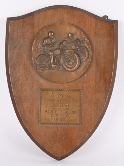 1936 AMA MOTORCYCLE CLUB AWARD PLAQUE