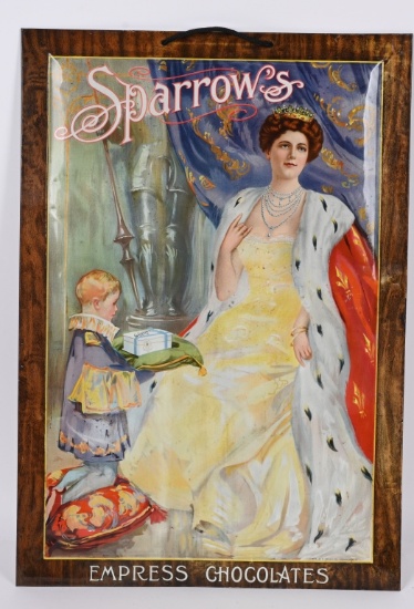 SPARROW’S CHOCOLATES TIN ADVERTISING SIGN