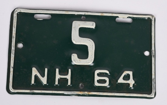 1964 Hew Hampshire Motorcycle Metal License Plate