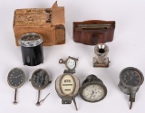 LOT OF MISC AUTOMOTIVE CLOCKS, GAUGES, & MORE