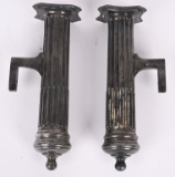 MATCHING PAIR OF ORNATE SILVER CAR VASES