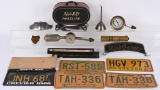 Box Lot of Automotive Tools & License Plates