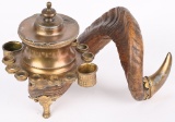 LARGE HORN CIGAR / MATCH HOLDER SMOKING SET