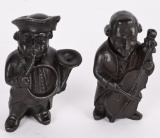 2- FIGURAL BRONZE MUSCIAN MATCH HOLDERS