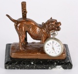FIGURAL DOG ON MARBLE BASE POCKET WATCH HOLDER