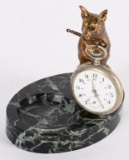 FIGURAL DOG ON MARBLE BASE POCKET WATCH HOLDER