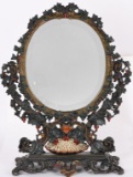 CAST IRON ORNATE MIRROR WITH FLORAL DESIGN