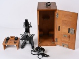 VINTAGE OAK CASED ERNST LEITZ MICROSCOPE