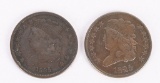 2- U.S. HALF CENTS 1825 & 1835
