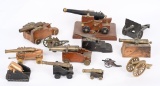 LOT OF (13) BRASS, METAL, WOOD CANNONS MORTAR
