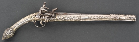 SILVER MOUNTED ALBAINIAN RAT TAIL MIQUELET PISTOL