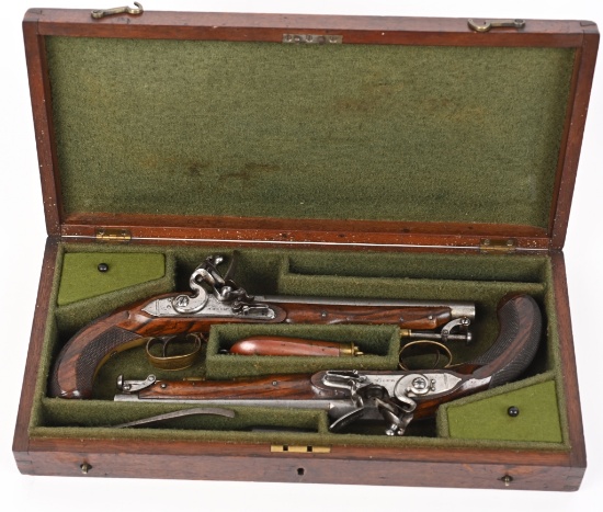 CASED PAIR OF HENRY NOCK FLINT OFFICERS PISTOLS